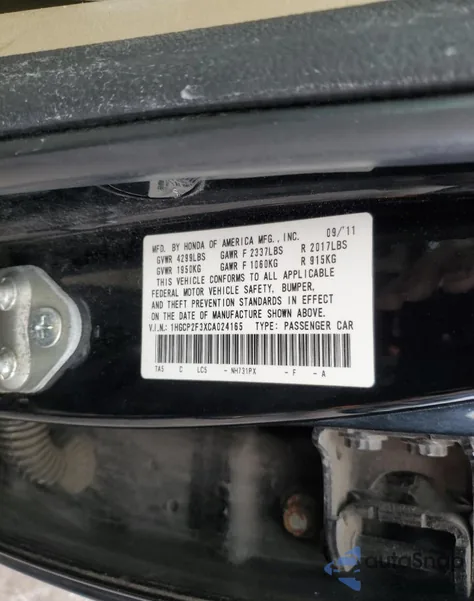 2012 Honda Accord Lx from USA, damaged, VIN 1HGCP2F3XCA024165